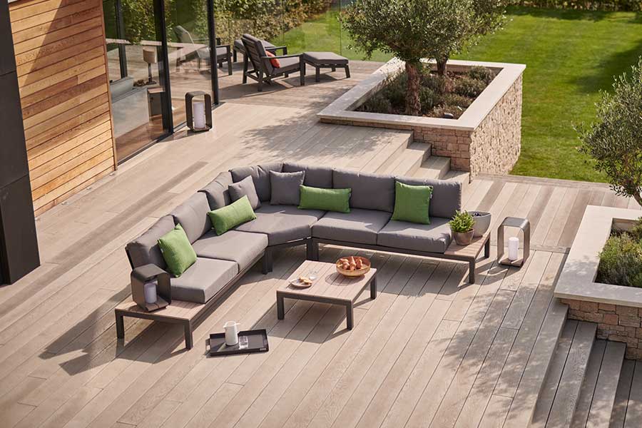Kettler Elba large metal corner garden lounge set with cushions and coffee table