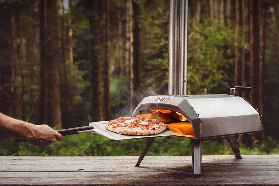 A perfect pizza cooked outdoors with the Ooni Karu Pizza oven