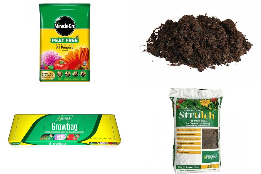 A selection of composts and grow bags fro growing vegetables in small spaces