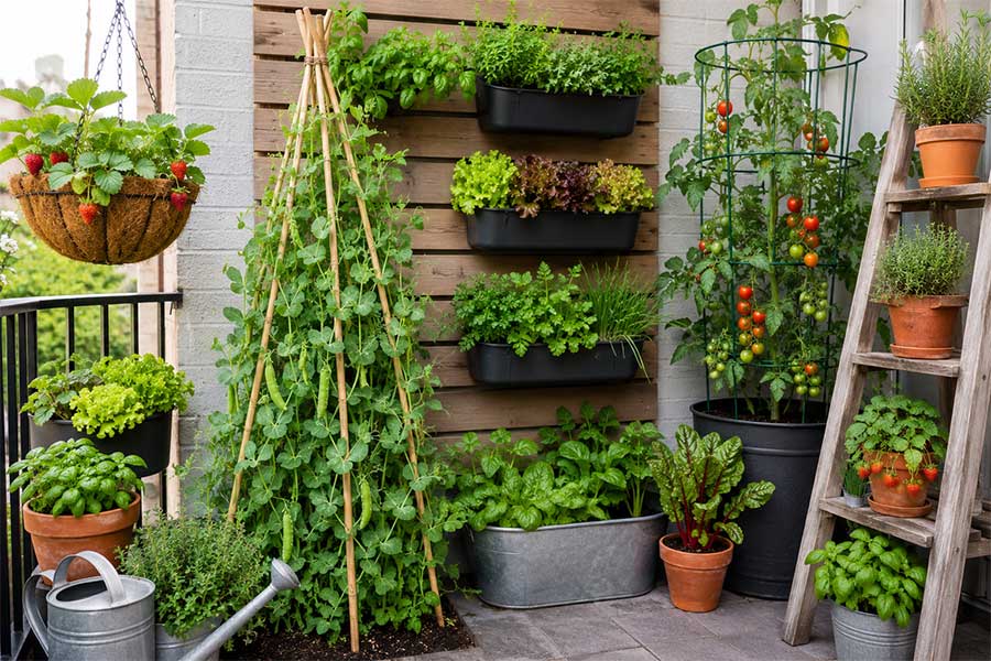 Examples of ways to grow vegetables vertically to make the most of small spaces