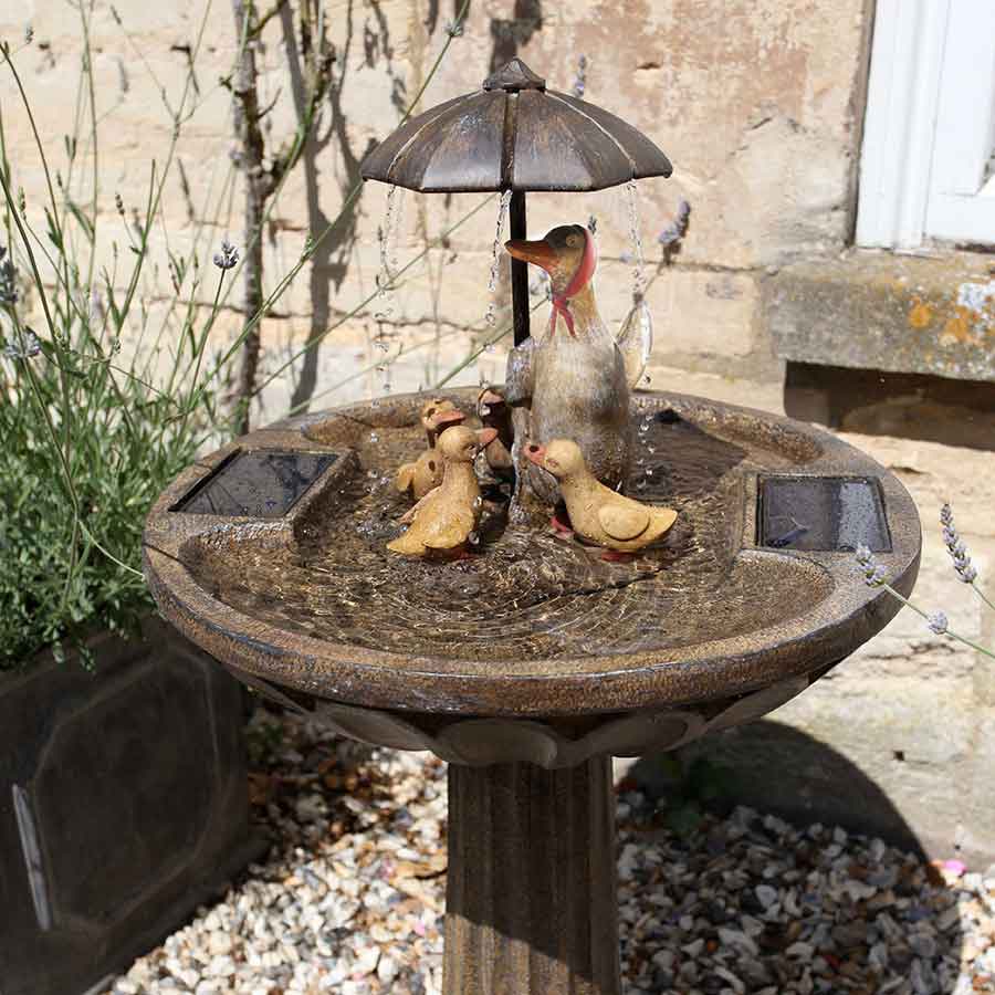 Smart Garden Duck Family solar powered traditional garden water fountain and bird bath