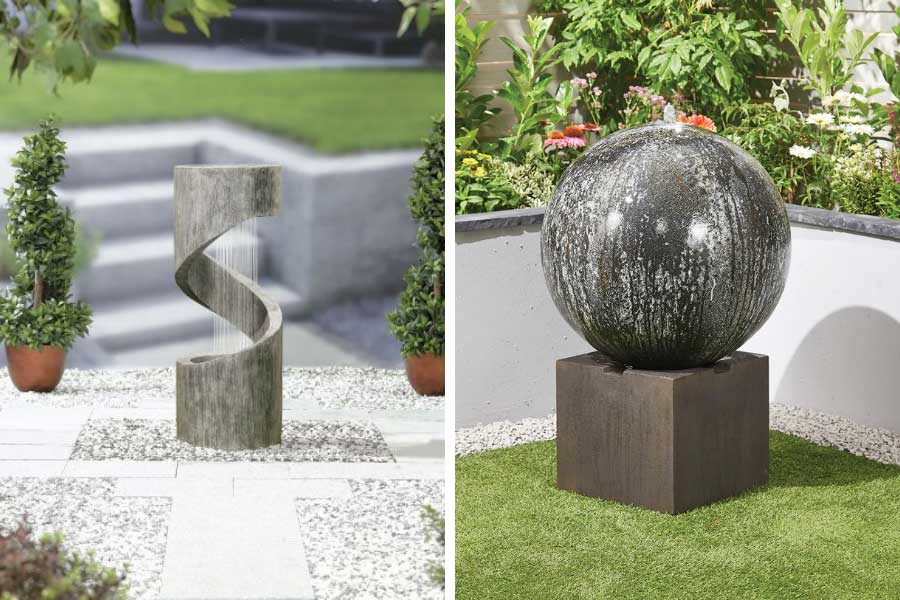 Modern Spiral Showers and Cascading Moon garden water features